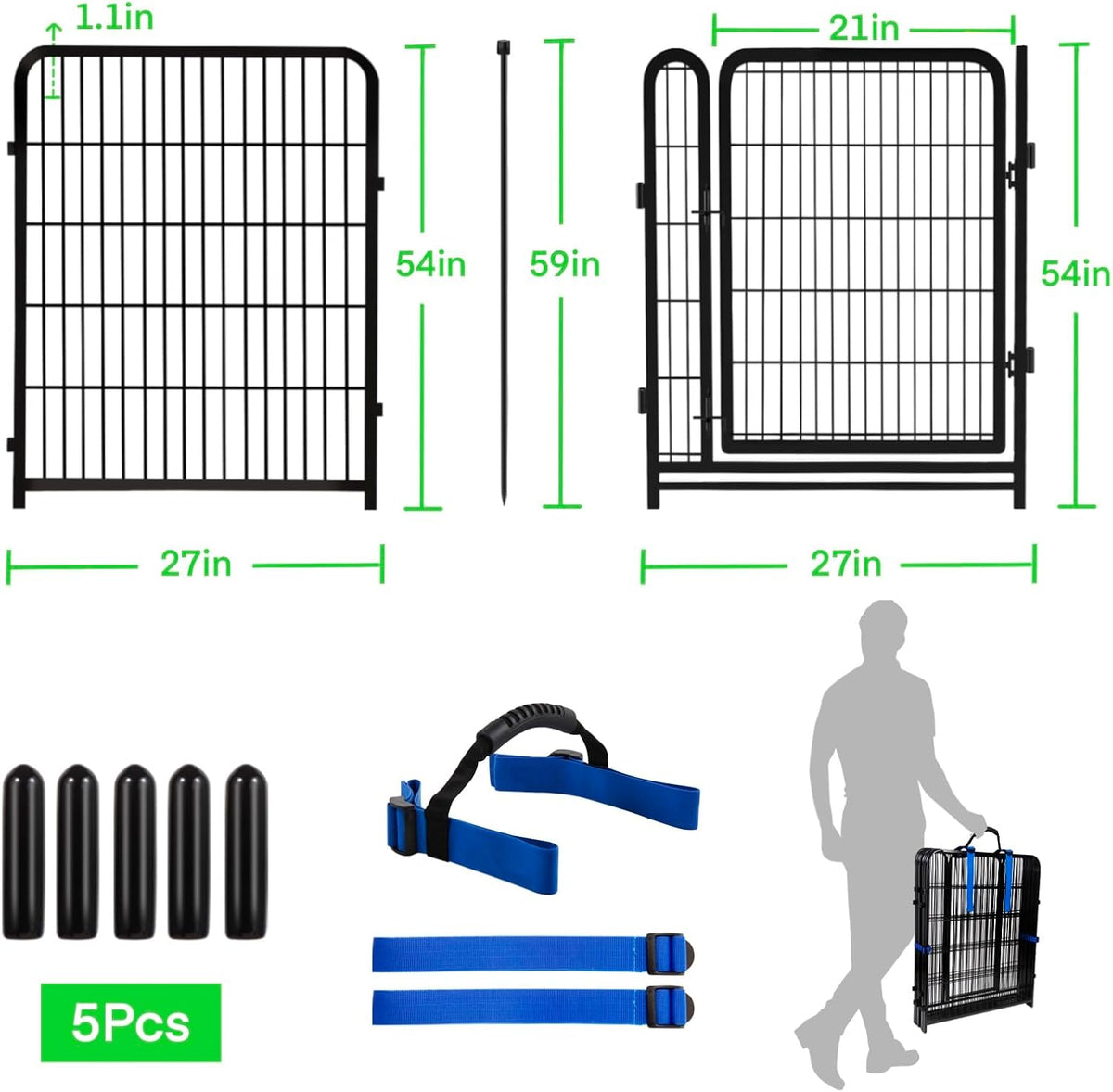 Tall Garden Fences and Borders, 54 in(H) Dog Fences for The Yard, 4 Panels Total 8.9 Ft Long, Gate