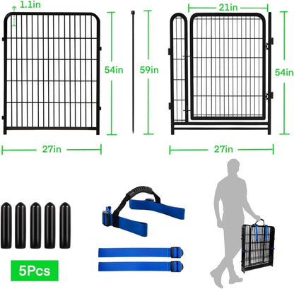 Tall Garden Fences and Borders, 54 in(H) Dog Fences for The Yard, 4 Panels Total 8.9 Ft Long, Gate