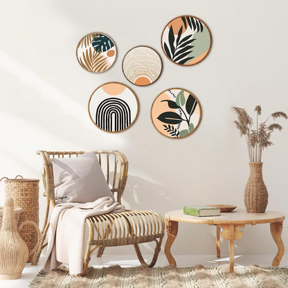 Qunclay 5 Pcs Wall Art Decor Wooden Living Room Wall Decor Bohemian Hanging Farmhouse Geometric