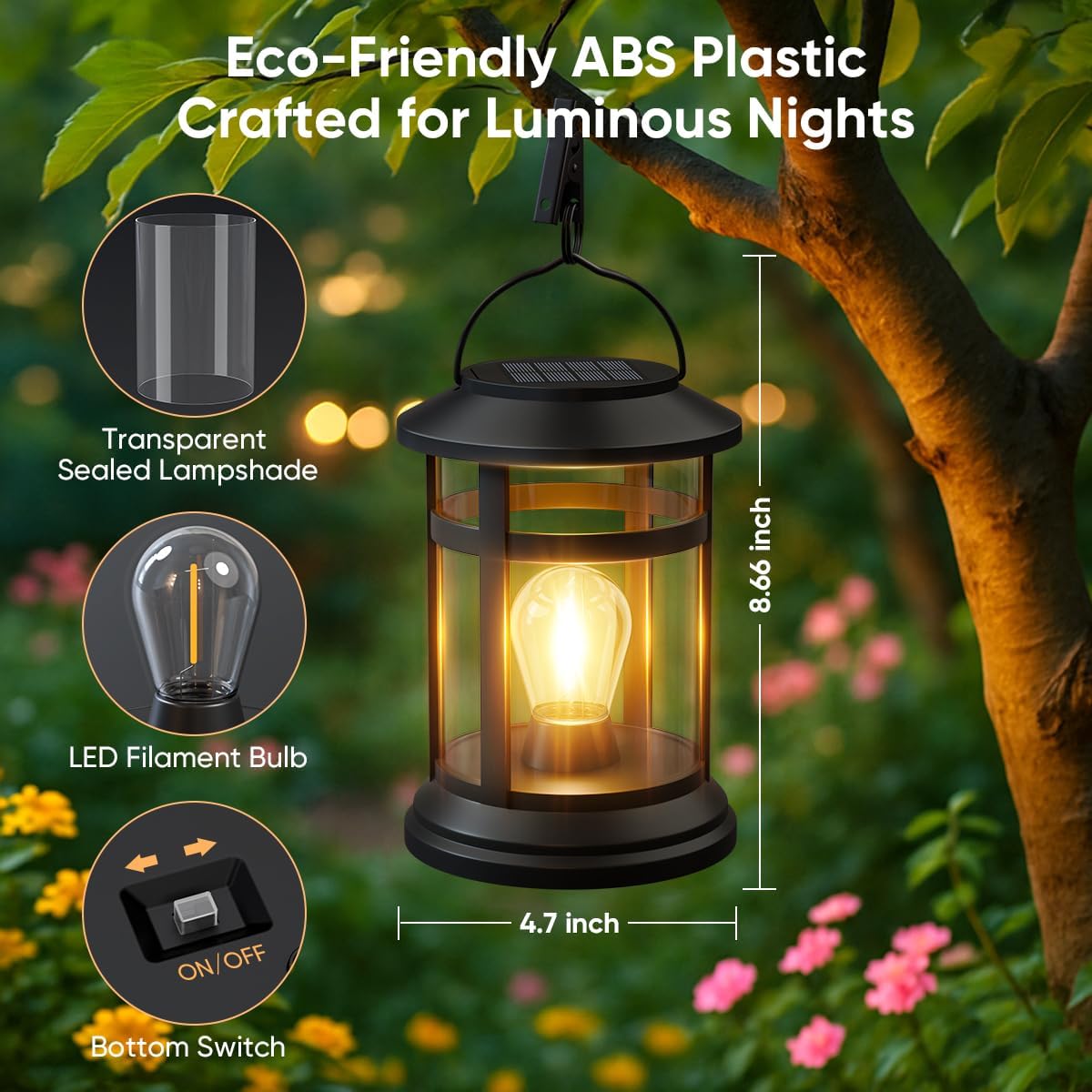 Solar Lanterns Outdoor Waterproof: 2 Pack Hanging Solar Lights for Outside Patio Porch Garden