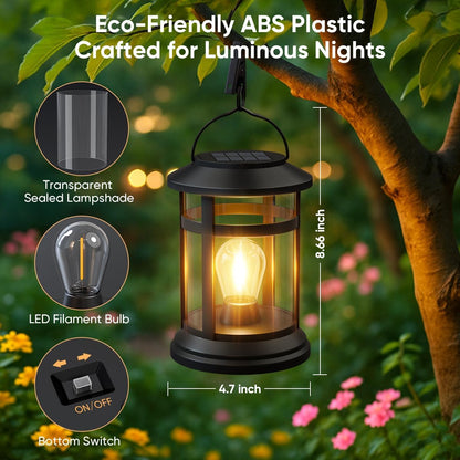 Solar Lanterns Outdoor Waterproof: 2 Pack Hanging Solar Lights for Outside Patio Porch Garden