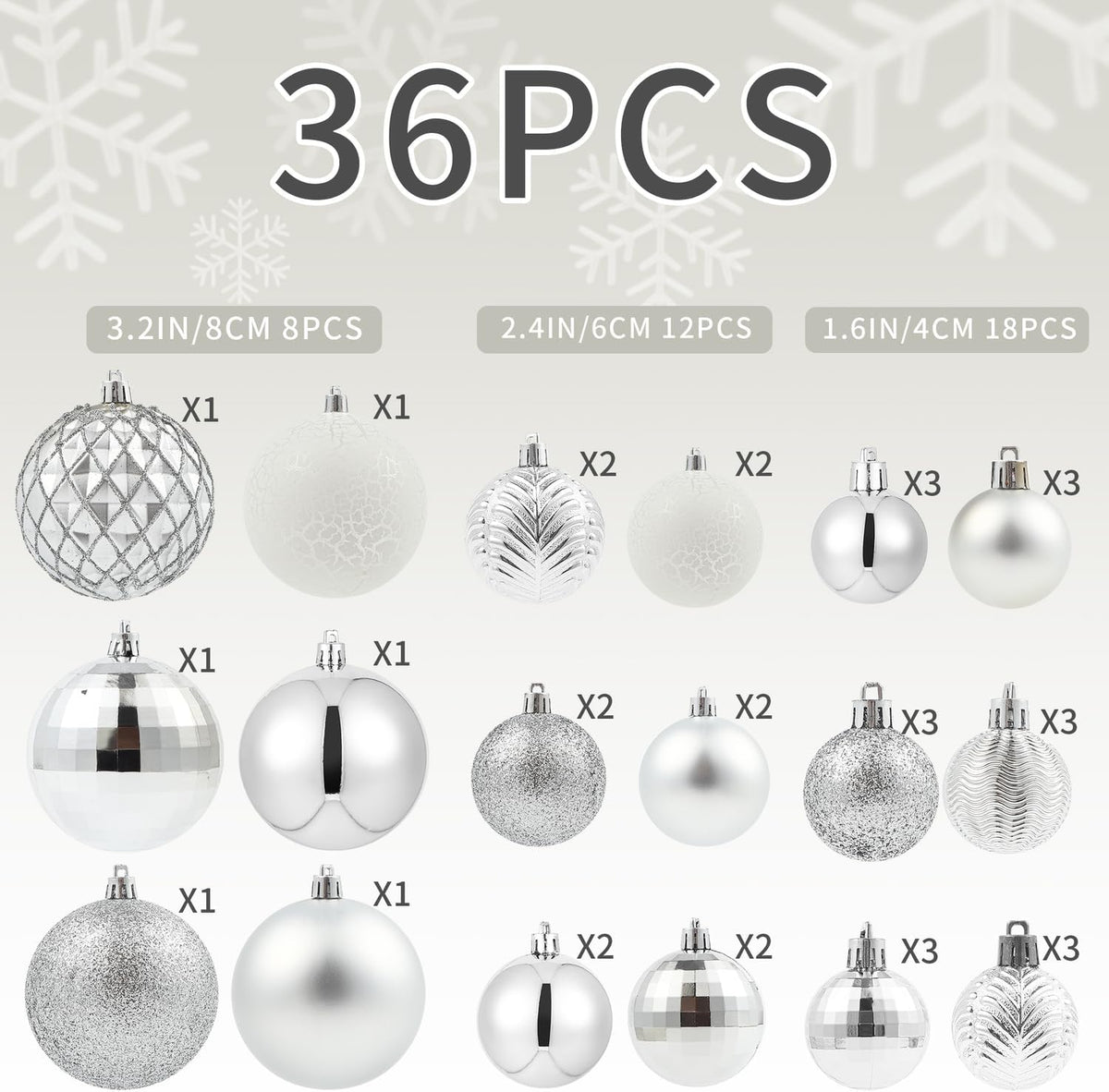 LANGXUN 36pcs Silver Christmas Tree Decorations Balls, Bolas De Navidad, 2025 Christmas Decor