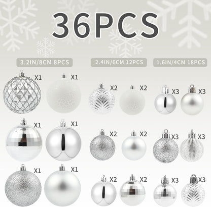 LANGXUN 36pcs Silver Christmas Tree Decorations Balls, Bolas De Navidad, 2025 Christmas Decor