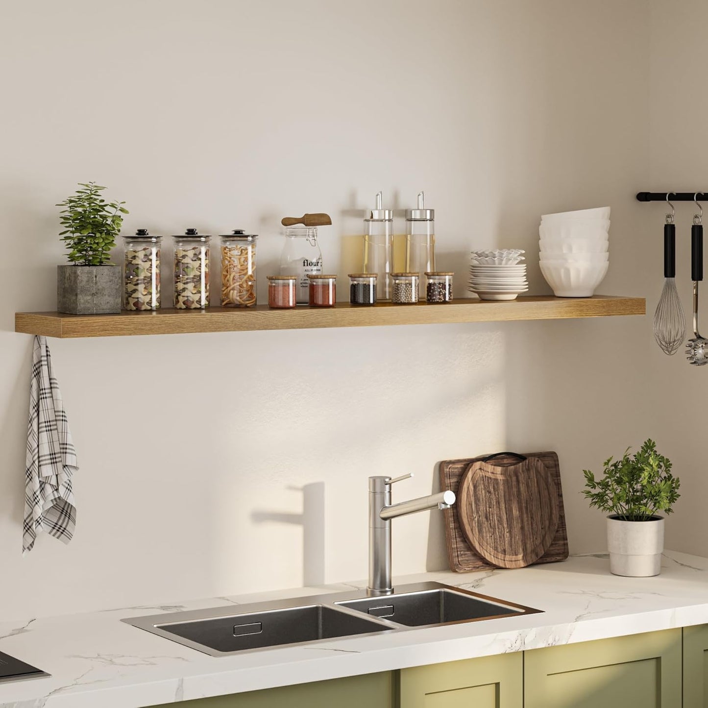 Floating Shelves for Wall, 72"W x 9.3"D x 1.5"H, Long Wooden Wall Mounted Display Shelves with