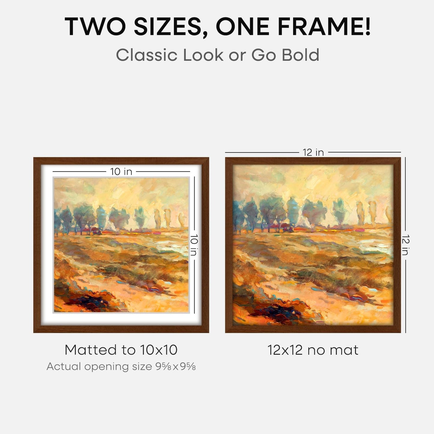 Homeforia 12x12 Frame Brown Wood, High End Dark Oak 12 x 12 Square Picture Frame with Mat 10 x 10