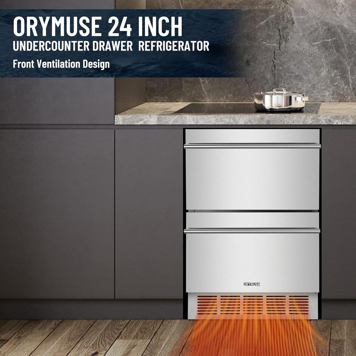 Outdoor Drawer Refrigerator, 24 Inch Undercounter Beverage Cooler Fridge with Stainless Steel