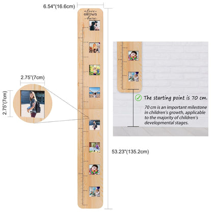 Garybank Solid Wood Growth Chart for Kids with Picture Frames, Height Measurement Ruler Milestone