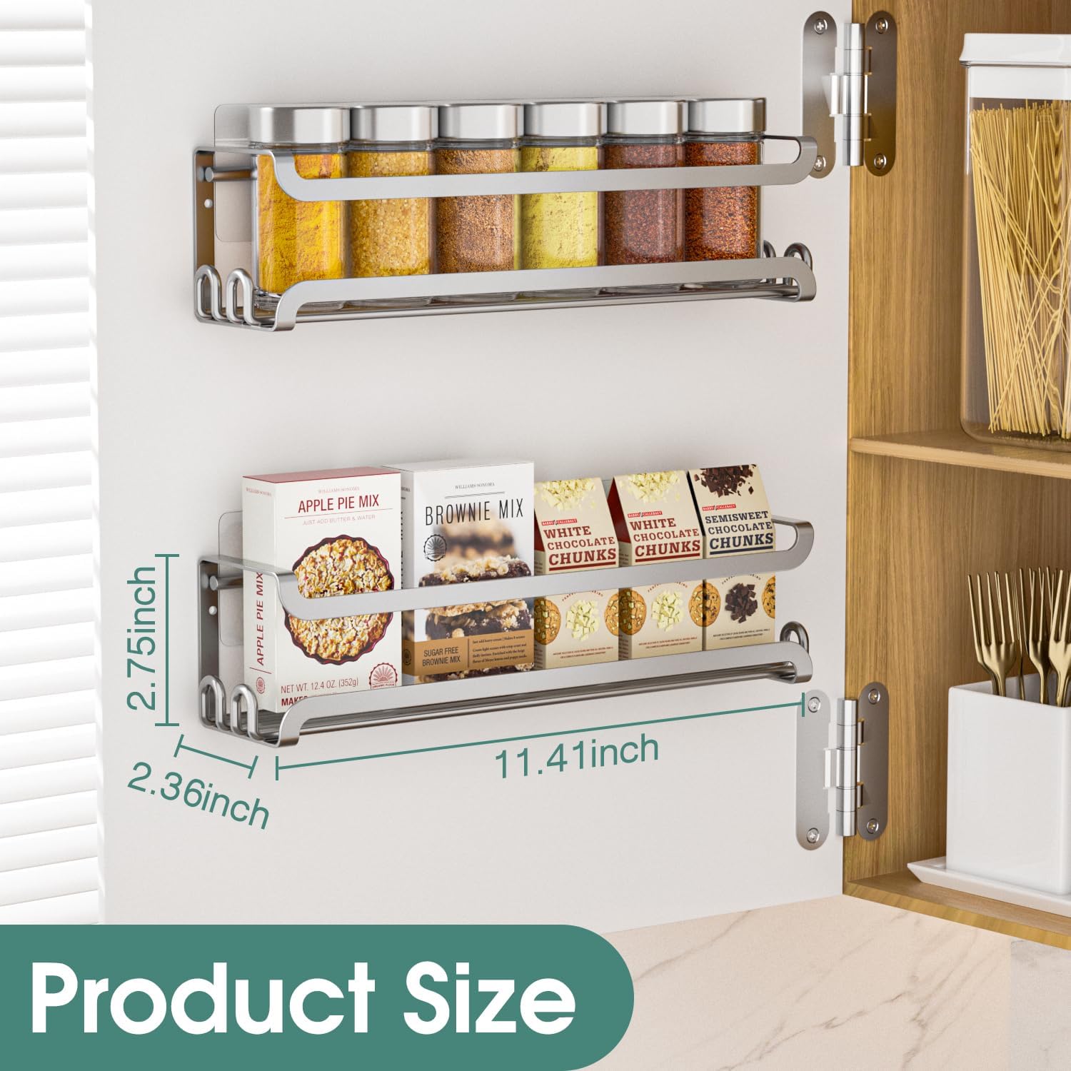 LUCYCAZ 4 Pack Wall Mounted Spice Rack with 16 Hooks, Spice Organizer Shelf for Stove Cabinet