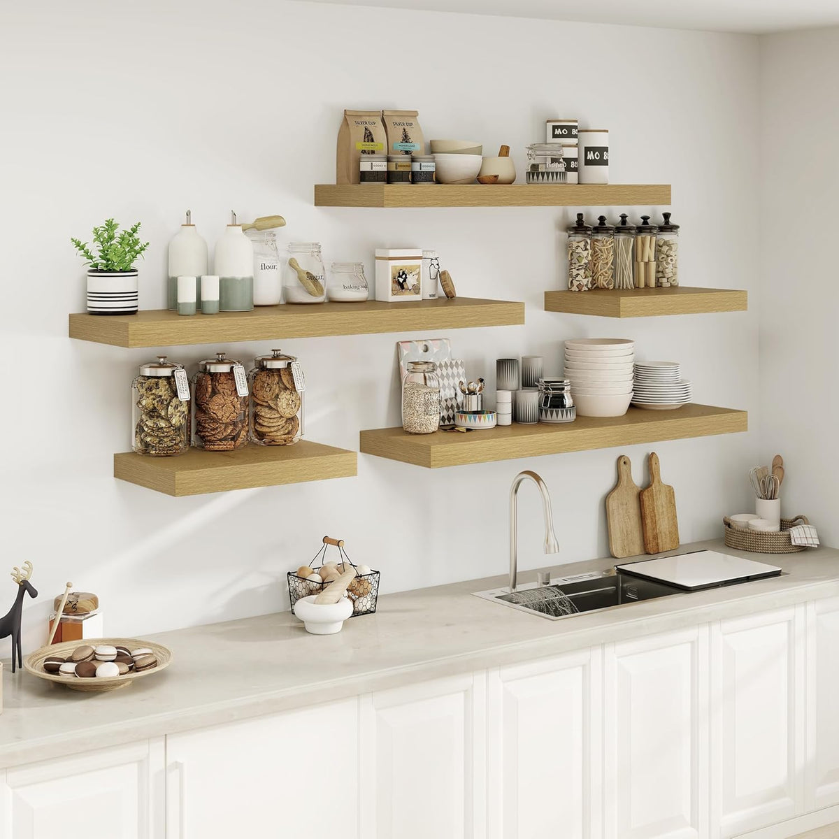 12" Deep Oak Floating Shelves,Over Toilet Long Wall Mounted Modern Farmhouse 36 inches,Wall Shelves