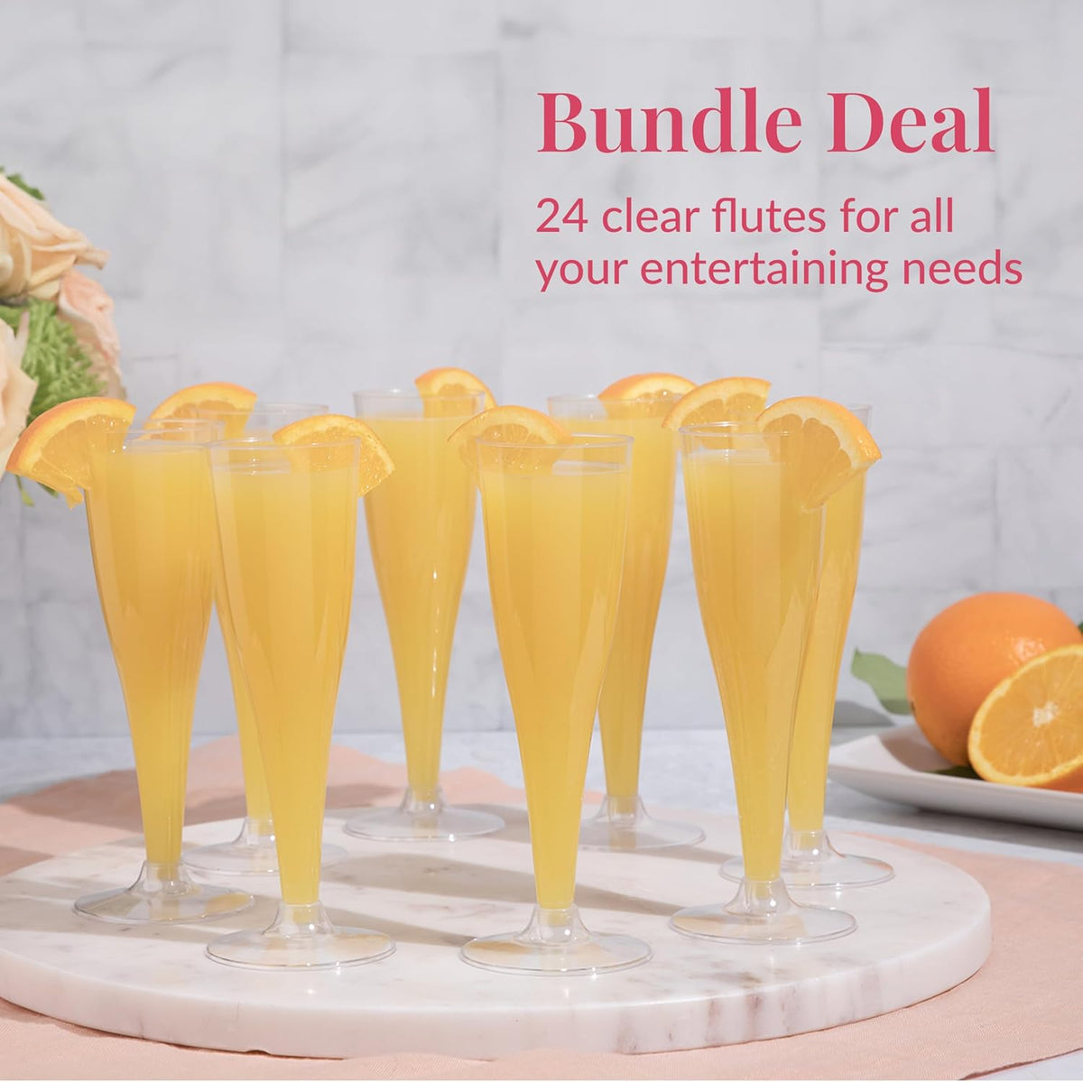 Prestee Set of 24 Clear Plastic Champagne Flutes - 4.5 oz Capacity Shatterproof Disposable Glasses