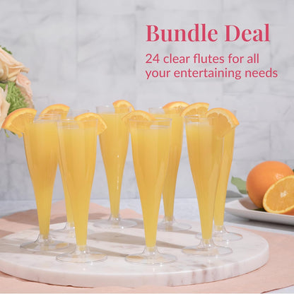 Prestee Set of 24 Clear Plastic Champagne Flutes - 4.5 oz Capacity Shatterproof Disposable Glasses