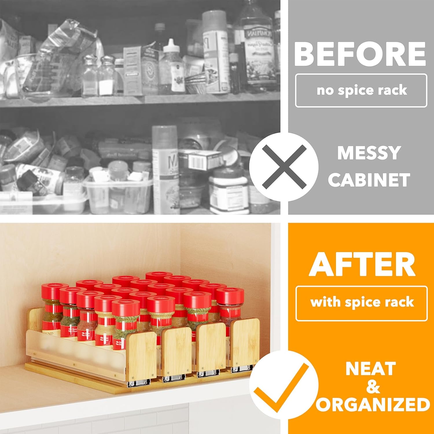 SpaceAid Bamboo Pull Out Spice Rack Organizer for Cabinet, Heavy Duty Slide Out Seasoning Kitchen