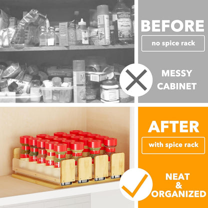 SpaceAid Bamboo Pull Out Spice Rack Organizer for Cabinet, Heavy Duty Slide Out Seasoning Kitchen