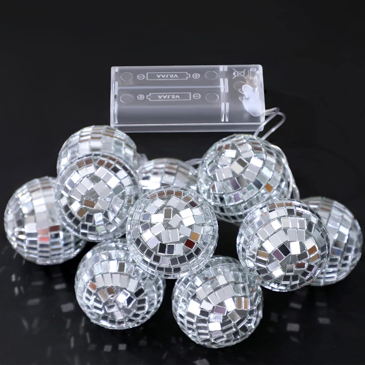 Zhanmai 30 LED Disco Ball String Lights Decor Lighted Mini Mirror Disco Balls Ornaments for 70s 80s