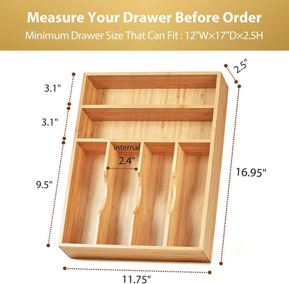 Umilife Kitchen Drawer Organizer, 12 Inch Silverware Utensil Tray Holder, Extra Deep, with Non-Slip