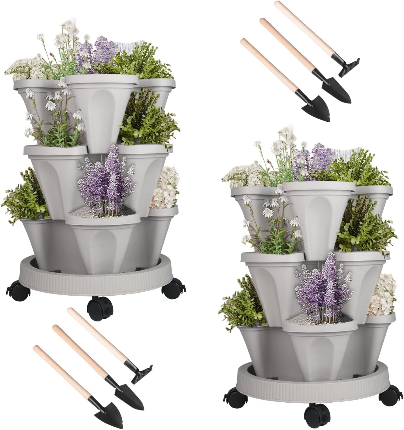 DUNCHATY Stackable Planter, Vertical Garden Planter with Wheels and Tools, Self Watering Strawberry