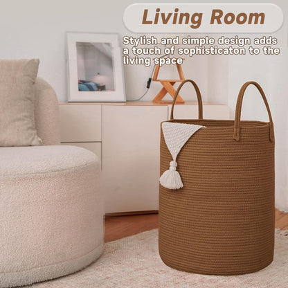 Large Woven Laundry Basket Hamper,80L Cotton Rope Storage Bin for Blankets,Toys and