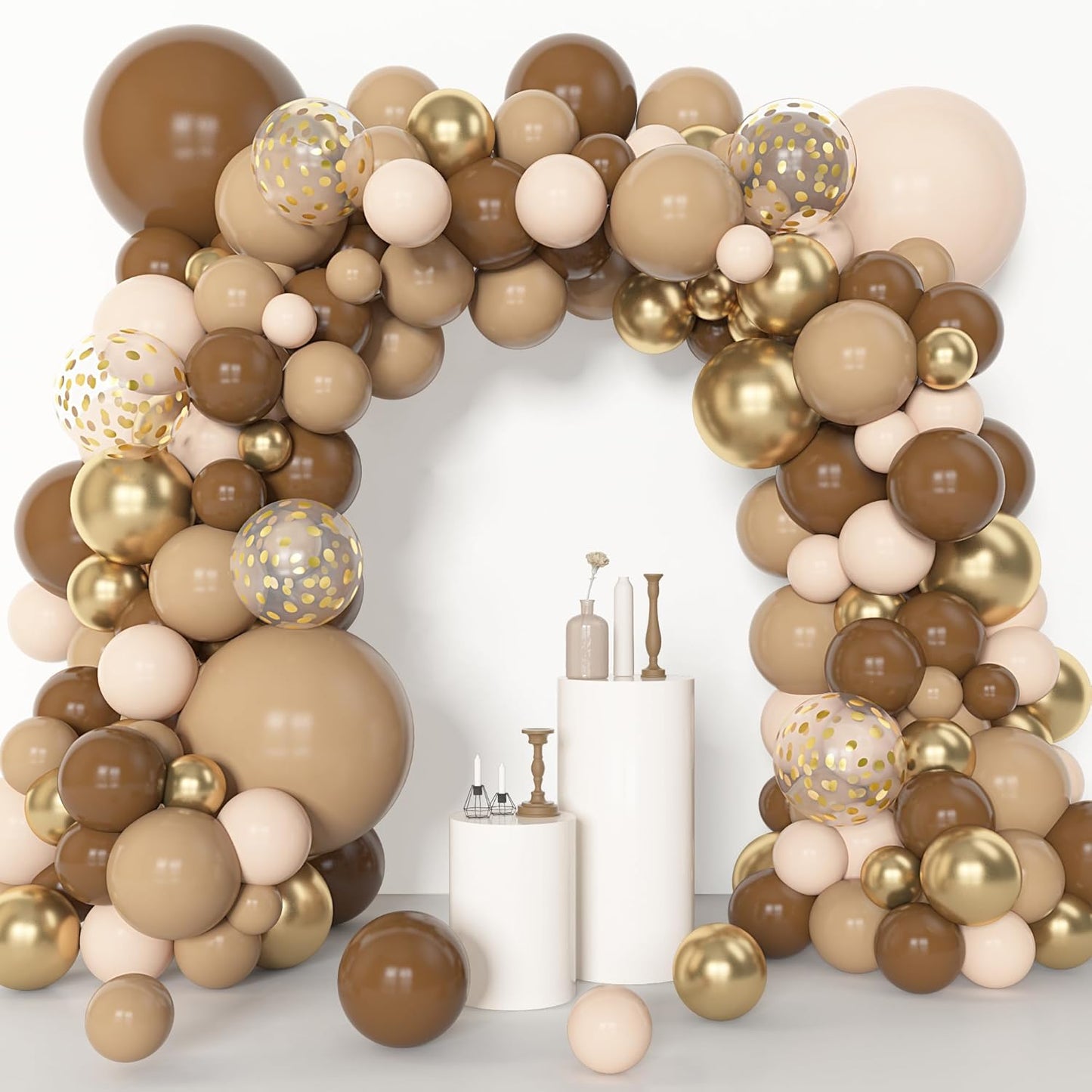 Amandir 153pcs Brown Balloon Garland Arch Kit, Different Sizes 18 12 10 5 inch Brown Nude Latex