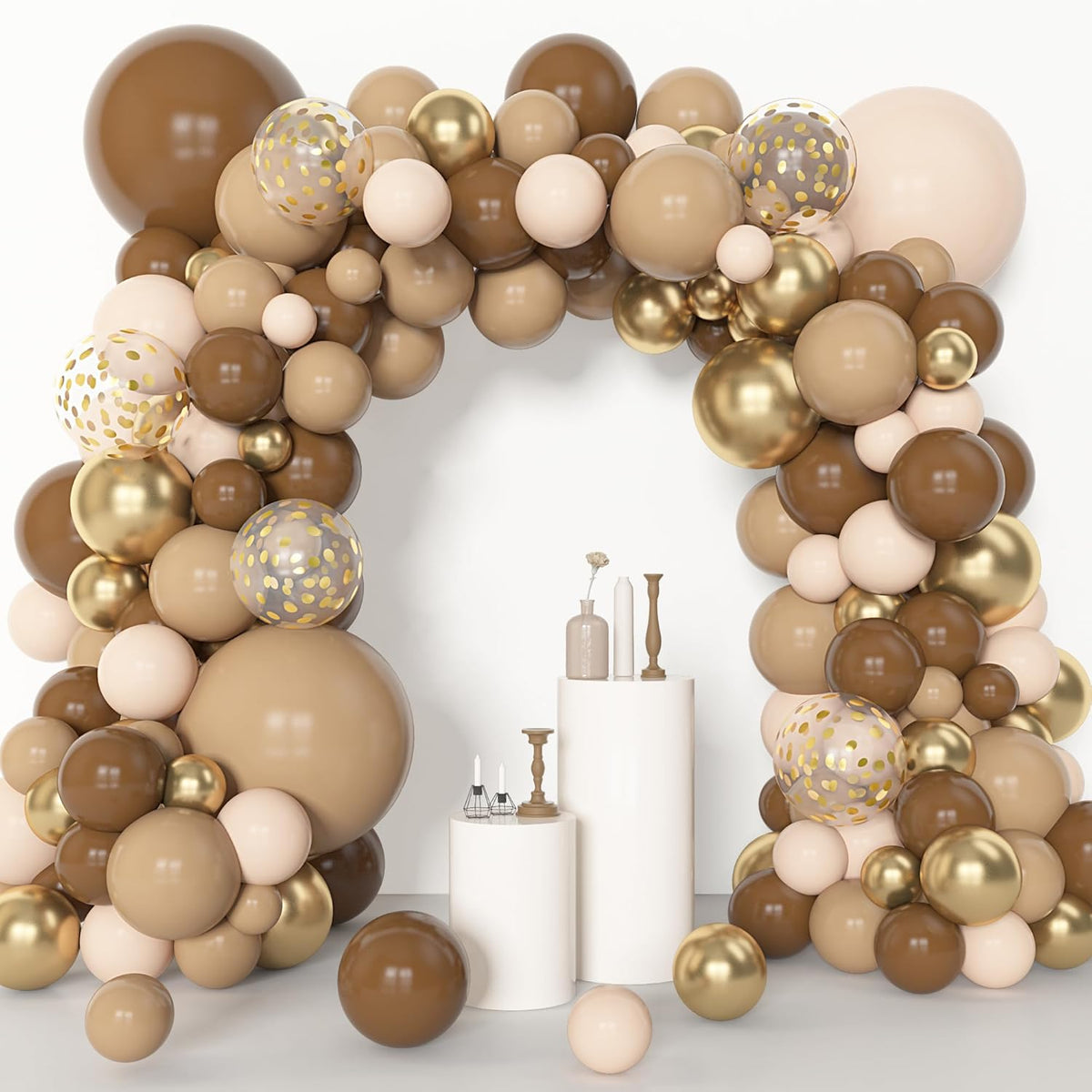 Amandir 153pcs Brown Balloon Garland Arch Kit, Different Sizes 18 12 10 5 inch Brown Nude Latex