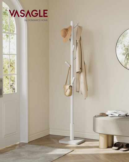 VASAGLE Solid Wood Coat Rack, Free Standing Hall Coat Tree with 8 Hooks, 3 Height Options, for