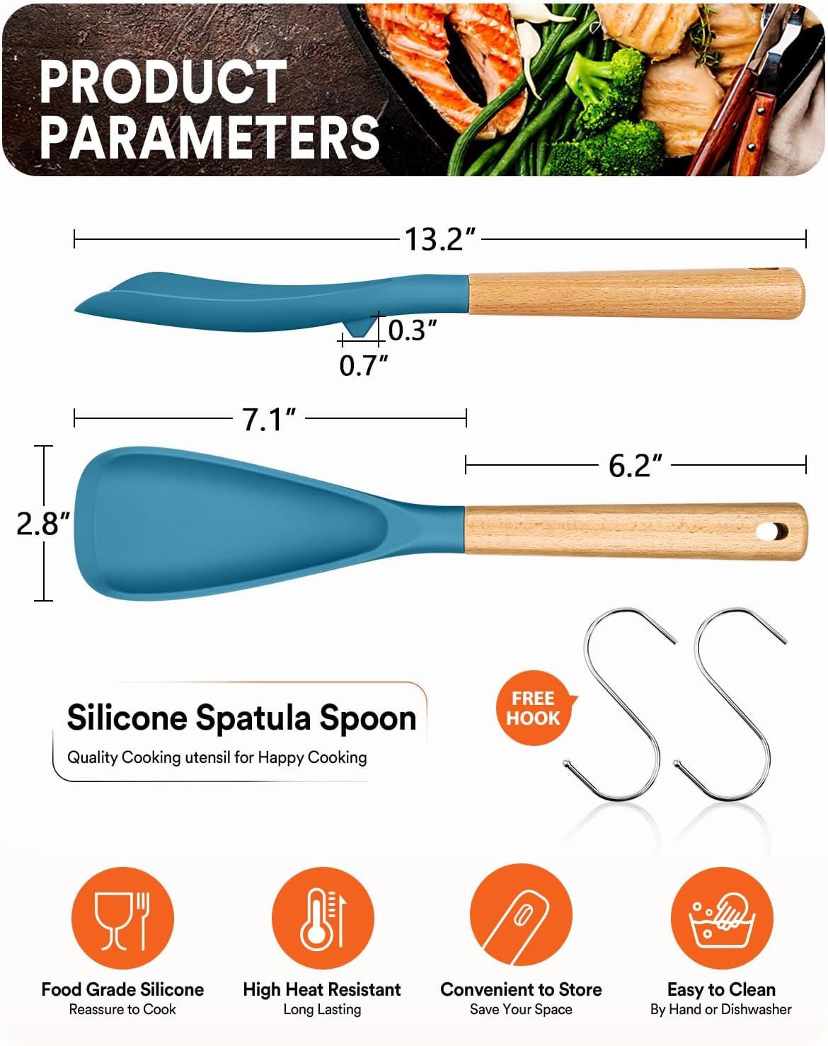 Cooking Spoon for Nonstick Cookwares, Great for Cooking and Serving Sturdy BPA-Free Matte Silicone