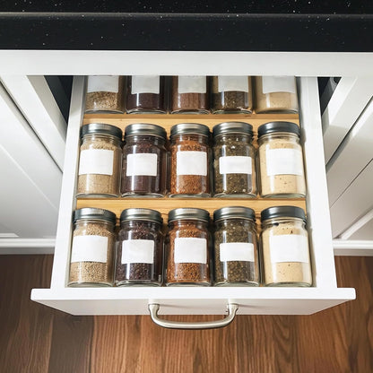 Bamboo Spice Rack For Drawer,4Pcs Tier Stackable Seasoning Storage Organizer Insert,for Kitchen