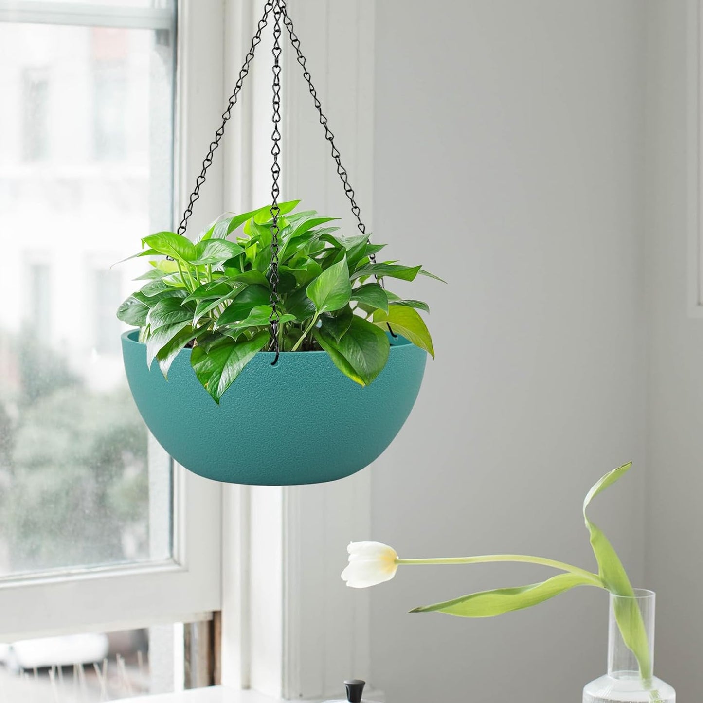10 inch Hanging Planters for Outdoor Indoor Plants with Drainage Holes and Chain, 2 Pack Round