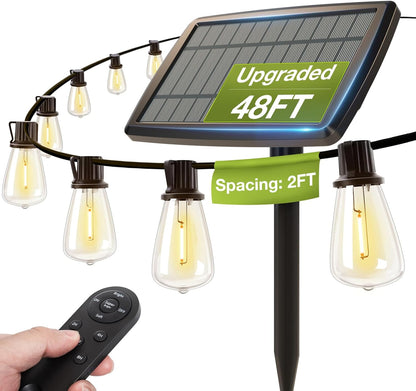 addlon 54(48+6) FT Solar String Lights Waterproof,Patio Lights Solar Powered with Remote& USB Port