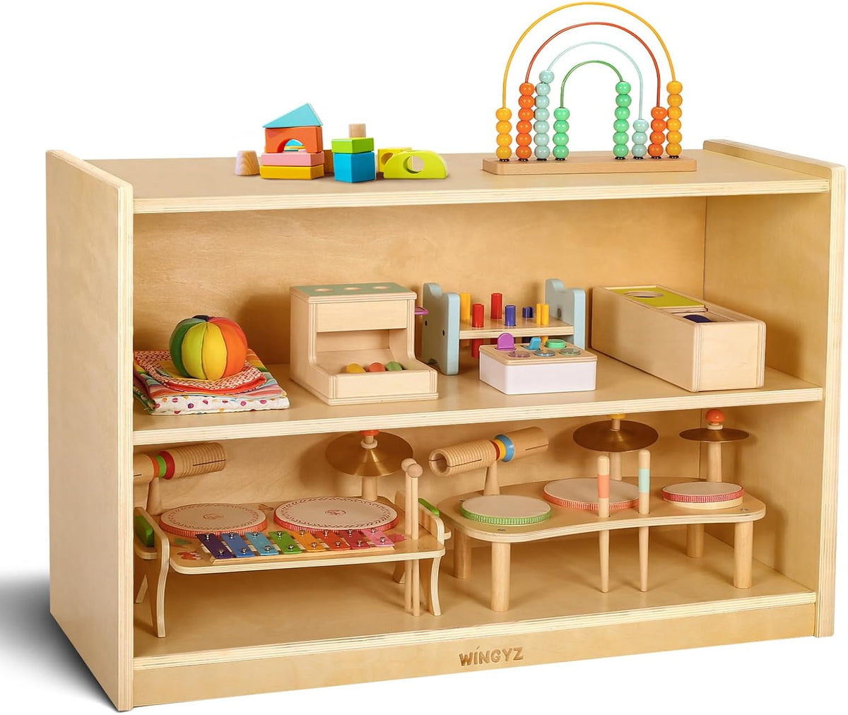 wingyz Wooden Storage Cabinet, 2-Tier Kids Toy Storage Organizer, Spacious Montessori Kids