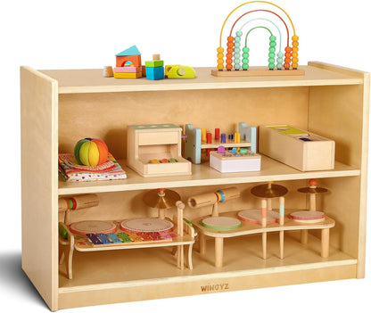 wingyz Wooden Storage Cabinet, 2-Tier Kids Toy Storage Organizer, Spacious Montessori Kids