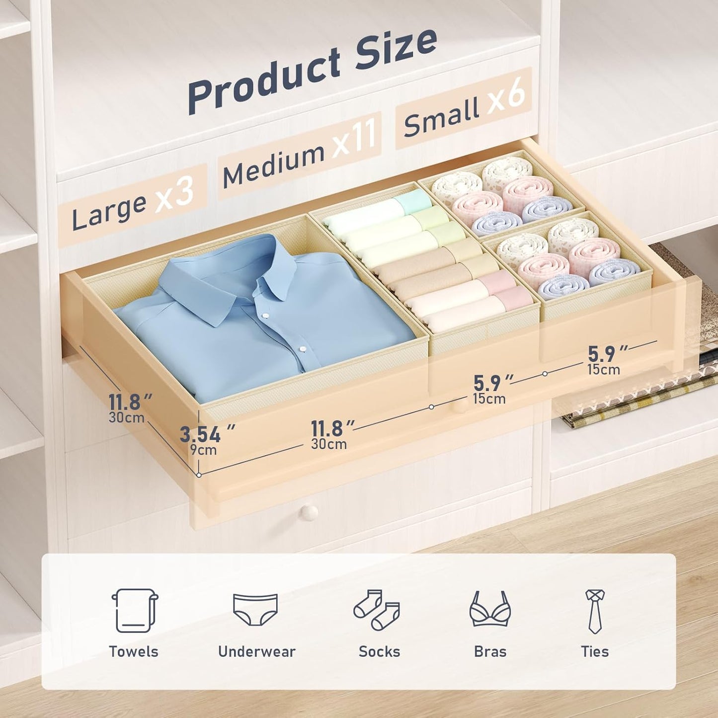 DIMJ Drawer Organizer Clothes 20 Pack - Foldable Baby Organizers and Storage & Dresser Organizer