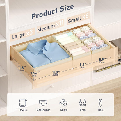 DIMJ Drawer Organizer Clothes 20 Pack - Foldable Baby Organizers and Storage & Dresser Organizer