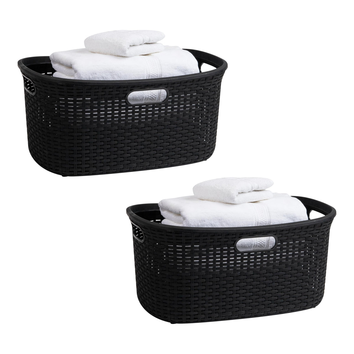 Mind Reader 40L Laundry Basket, Clothes Hamper, Premium Wicker Design, Plastic, Set of 2, Black