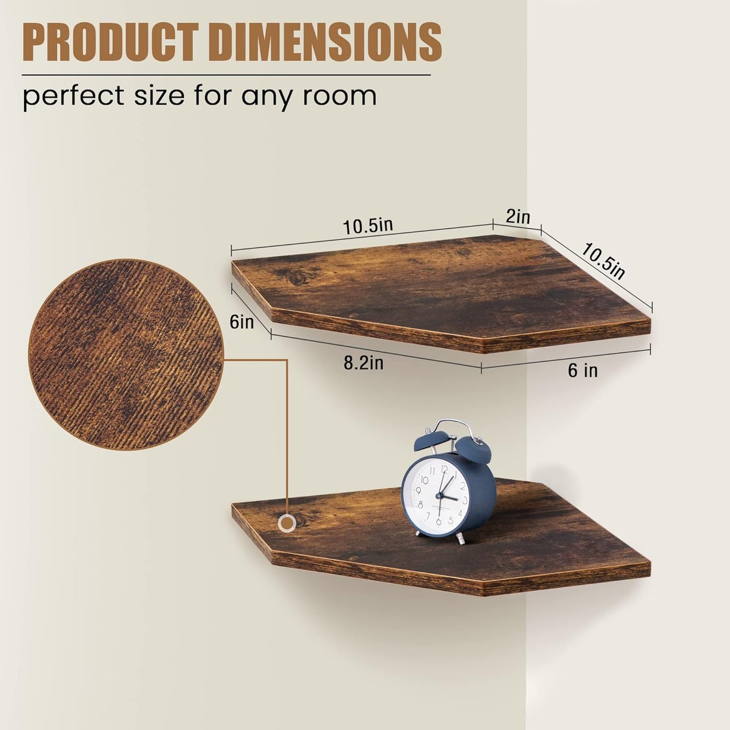 Corner Shelf Wall Mount, Floating Corner Shelves, Set of 4 Corner Wall Shelf Organizer, Rustic Wood