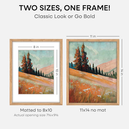 Homeforia 11x14 Picture Frame Wood, High End Natural Oak 11x14 Light Wooden Poster Frames with Mat