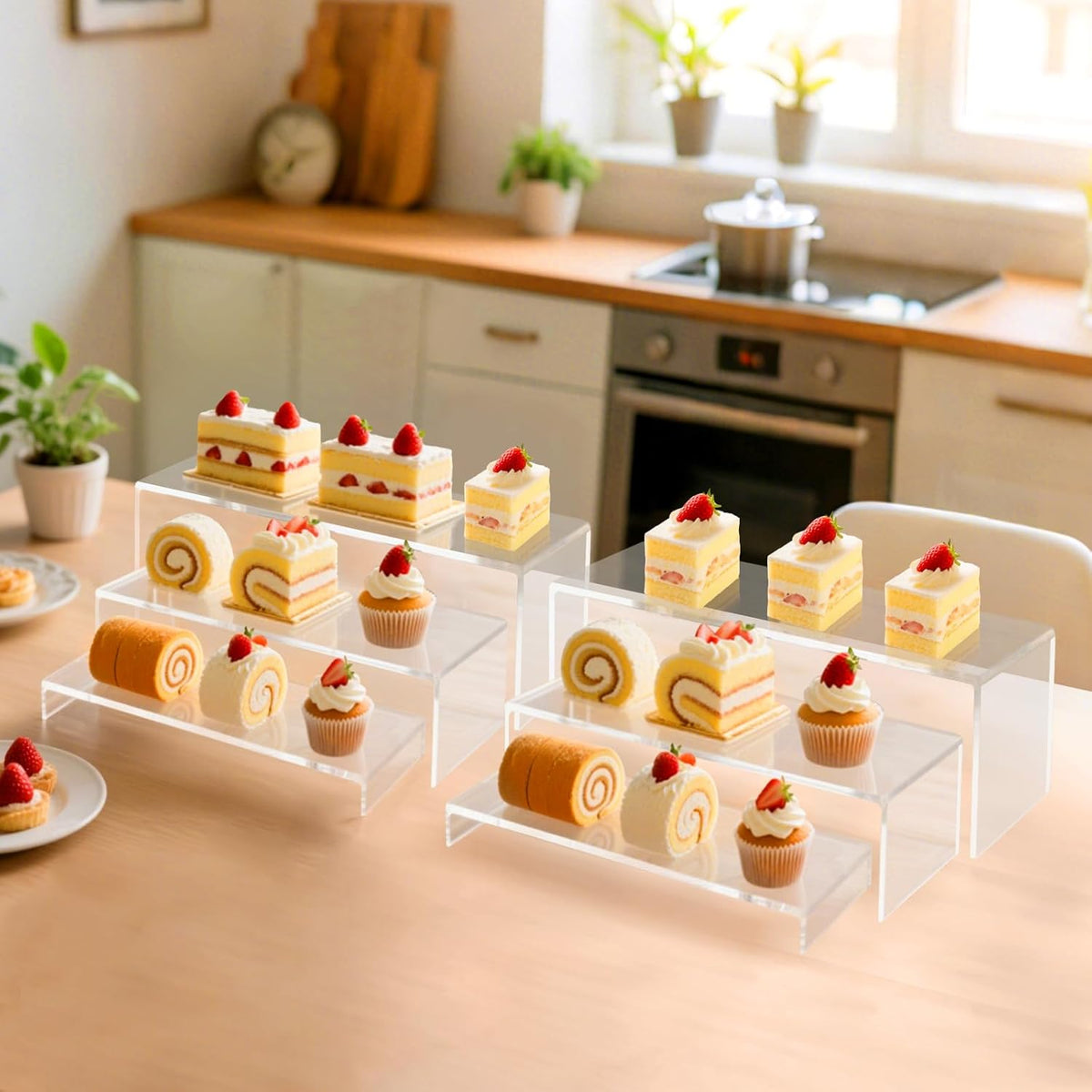 Acrylic Display Risers,12'' Large Display Stands, Thickened to 0.2''(5mm) Stackable Acrylic Shelves