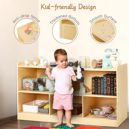 Montessori Shelf, Wooden Toy Storage Organizer for Books Toys, 2 Shelf Bookcase, 5-Section Storage