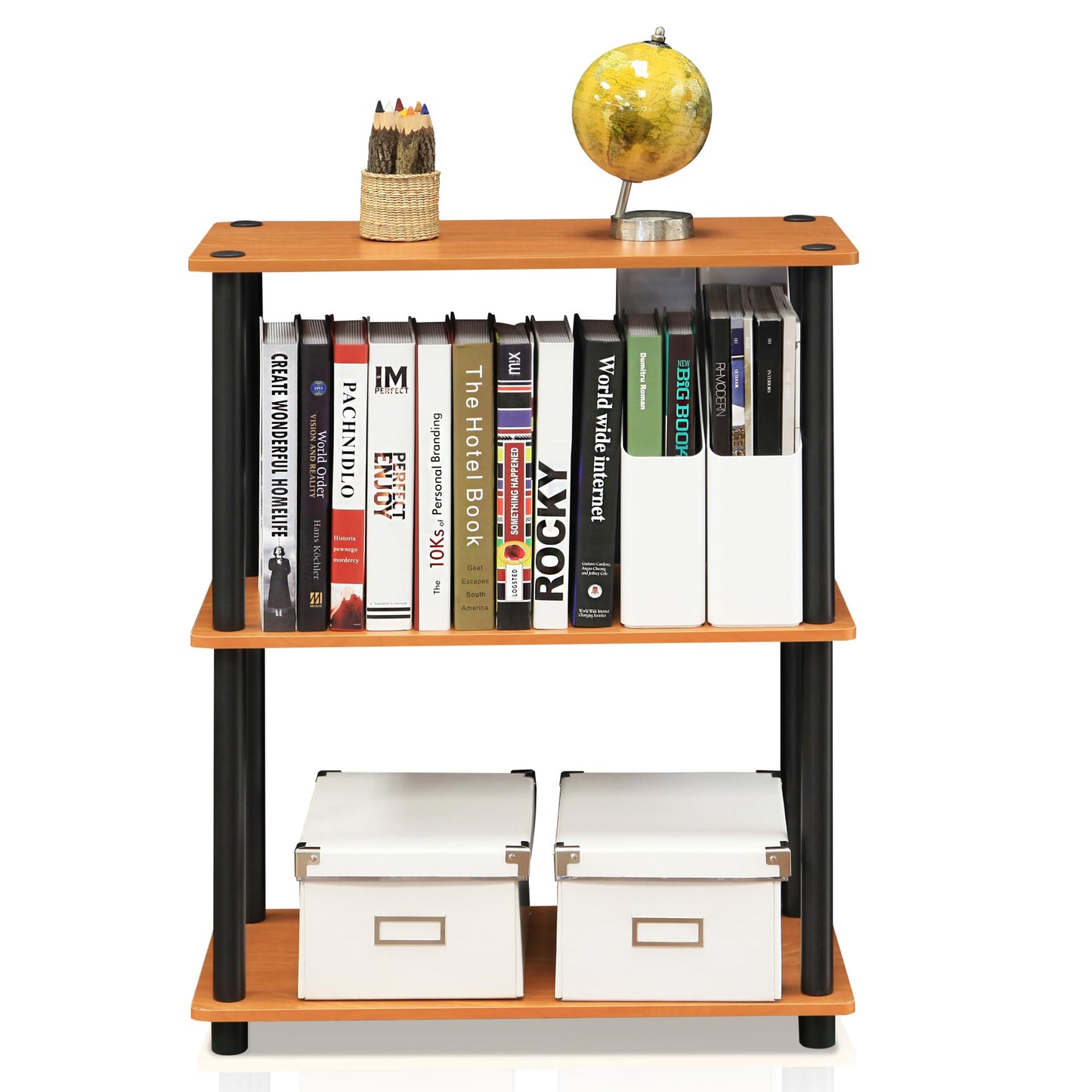Furinno Turn-N-Tube Storage Shelves, 3-Tier Book Shelf, Corner Shelf, Toolless Open Shelves, for