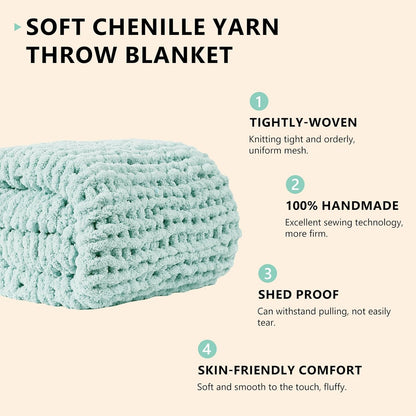 L'AGRATY Chunky Knit Blanket Throw: 60''x80'' Chenille Chunky Knitted Throw Blanket for Bed Couch