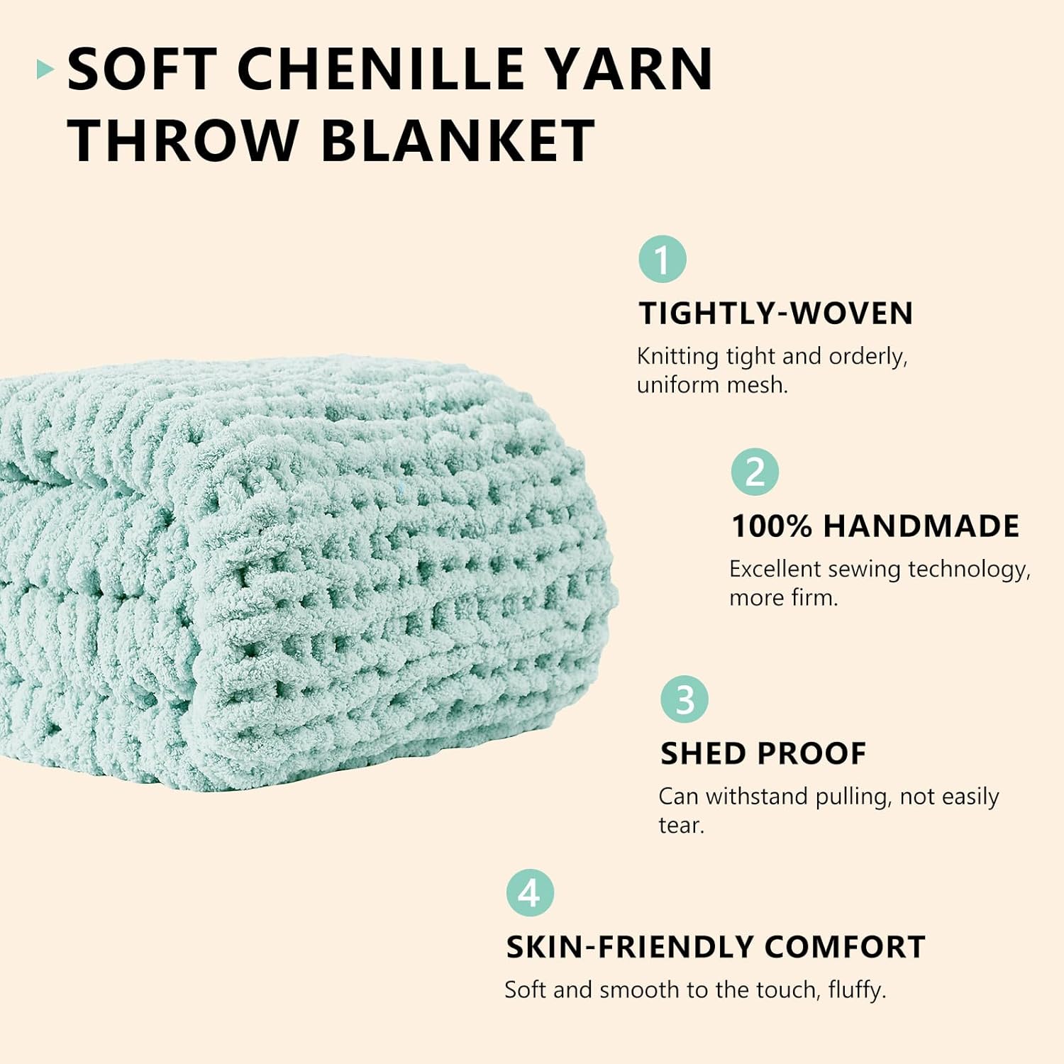 L'AGRATY Chunky Knit Blanket Throw: 50''x60'' Chenille Chunky Knitted Throw Blanket for Bed Couch
