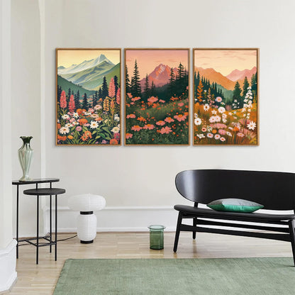 Tinonedraw Colorful Nature Flowers Framed Canvas Wall Art Set, Boho Blue Ridge Mountain Wall