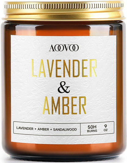 AOOVOO Lavender Amber Candles - 9 oz Scented Candles, Aromatherapy Candle, Soy Candle for Home