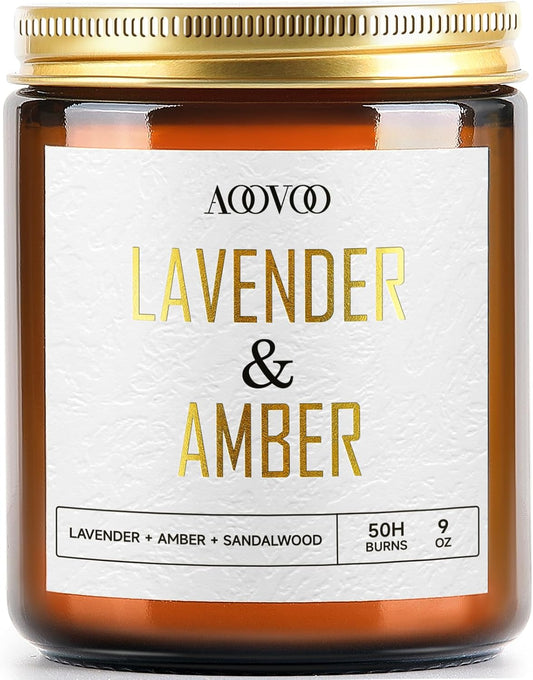 AOOVOO Lavender Amber Candles - 9 oz Scented Candles, Aromatherapy Candle, Soy Candle for Home