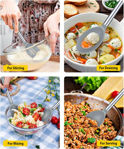 Pack of 2 Large Silicone Cooking Spoons,Non Stick Solid Basting Spoon,Heat-Resistant Kitchen