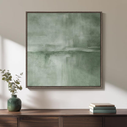 Framed Sage Green Abstract Wall Art, Modern Canvas Prints Artwork for Walls, Square Minimalist