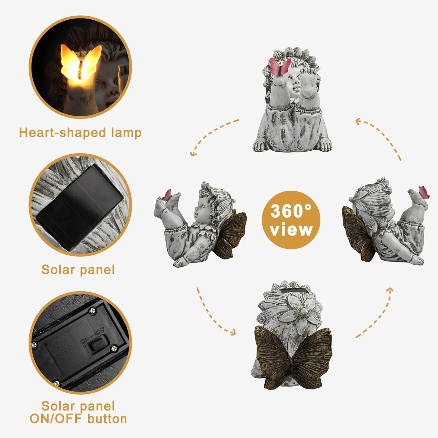 Garden Fairy Outdoor Solar Decor, Resin Ornaments for Patio Lawn Yard Porch, Playful Garden Flower