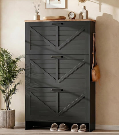 Nicetree Shoe Storage Cabinet for Entryway, 9.1" Ultra Slim 3-Drawer Flip Shoe Cabinet, Modern