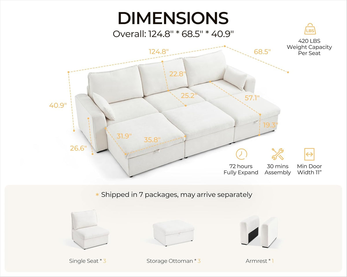 Oversized Modular Sofa Comfy Cloud Couch with Storage, Extra Deep Plush Sectional Sofa Set for