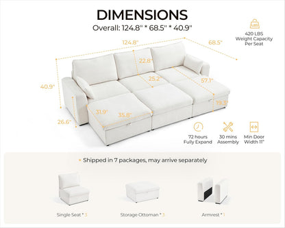 Oversized Modular Sofa Comfy Cloud Couch with Storage, Extra Deep Plush Sectional Sofa Set for