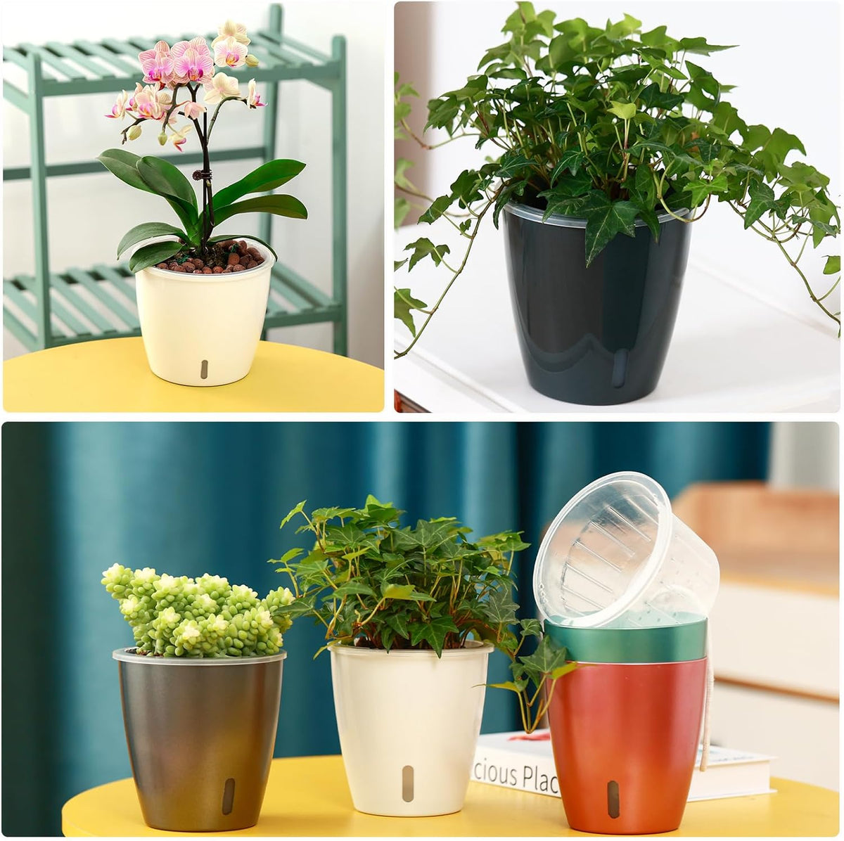Self-Watering Pots for Indoor Plants, 6-Pack 6.7'' Self Watering Planter with Drainage Holes, Small